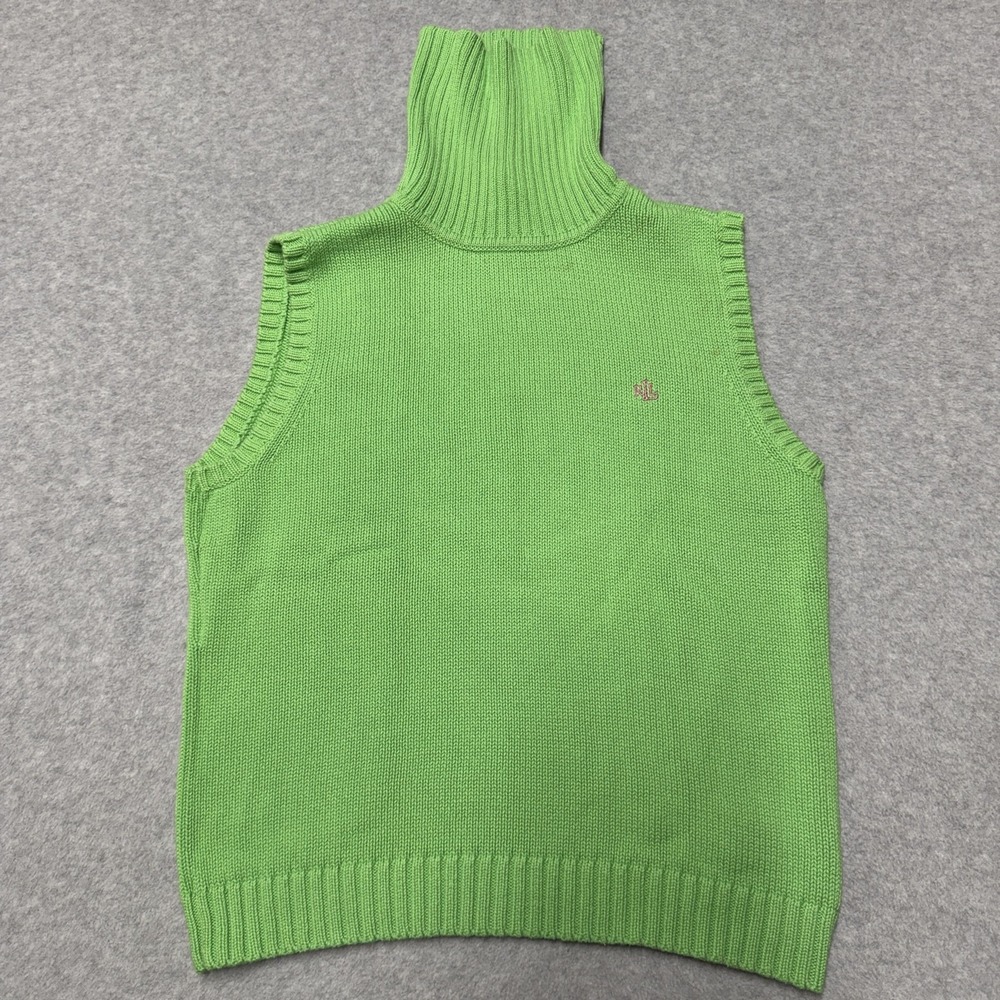 Lauren Ralph Lauren Sweater Vest Womens Large Green Turtleneck Sleeveless Knit